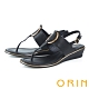 ORIN 皮革金屬圓環飾釦楔型 女 涼鞋 黑色 product thumbnail 1