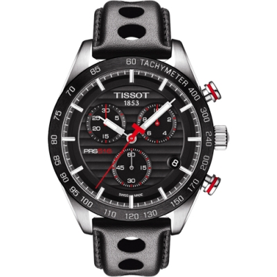 TISSOT 天梭 官方授權 PRS516 系列三眼計時腕錶(T1004171605100)-黑/42mm
