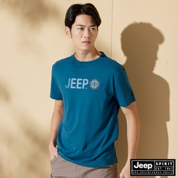 JEEP 男裝 品牌LOGO純棉百搭短袖T恤-藍綠色