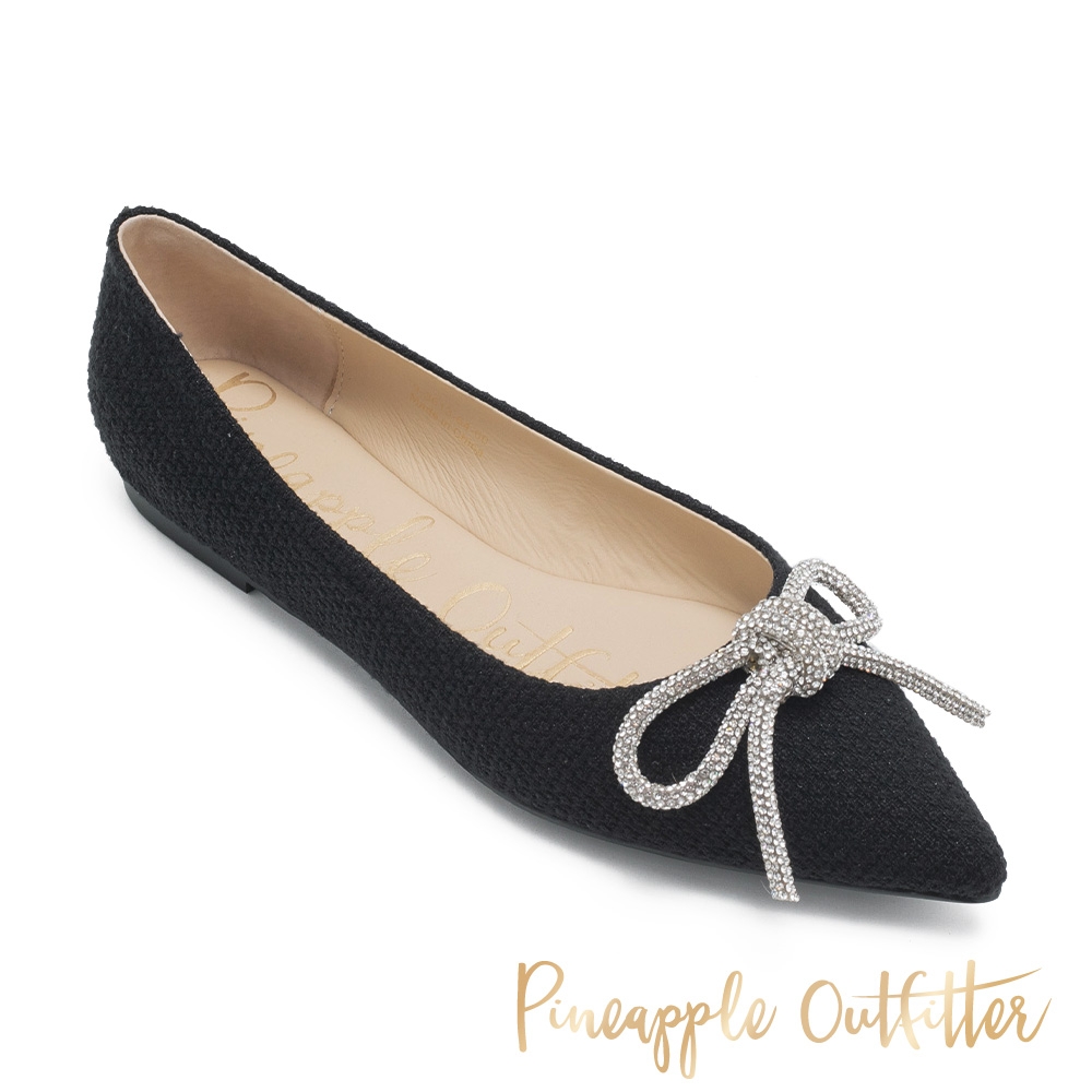 Pineapple Outfitter-FREJ 羊皮鑽面蝴蝶結尖頭平跟鞋-黑色