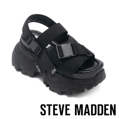 STEVE MADDEN-VOLTZ 休閒繫帶厚底涼拖鞋-黑色