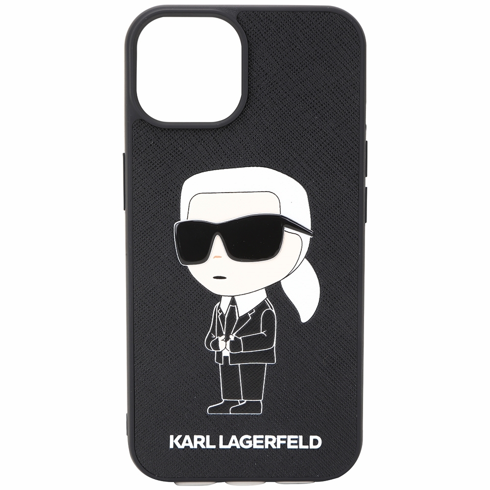KARL LAGERFELD K/IKONIK  iPhone 14 卡爾 老佛爺印花十字紋手機殼(黑色)