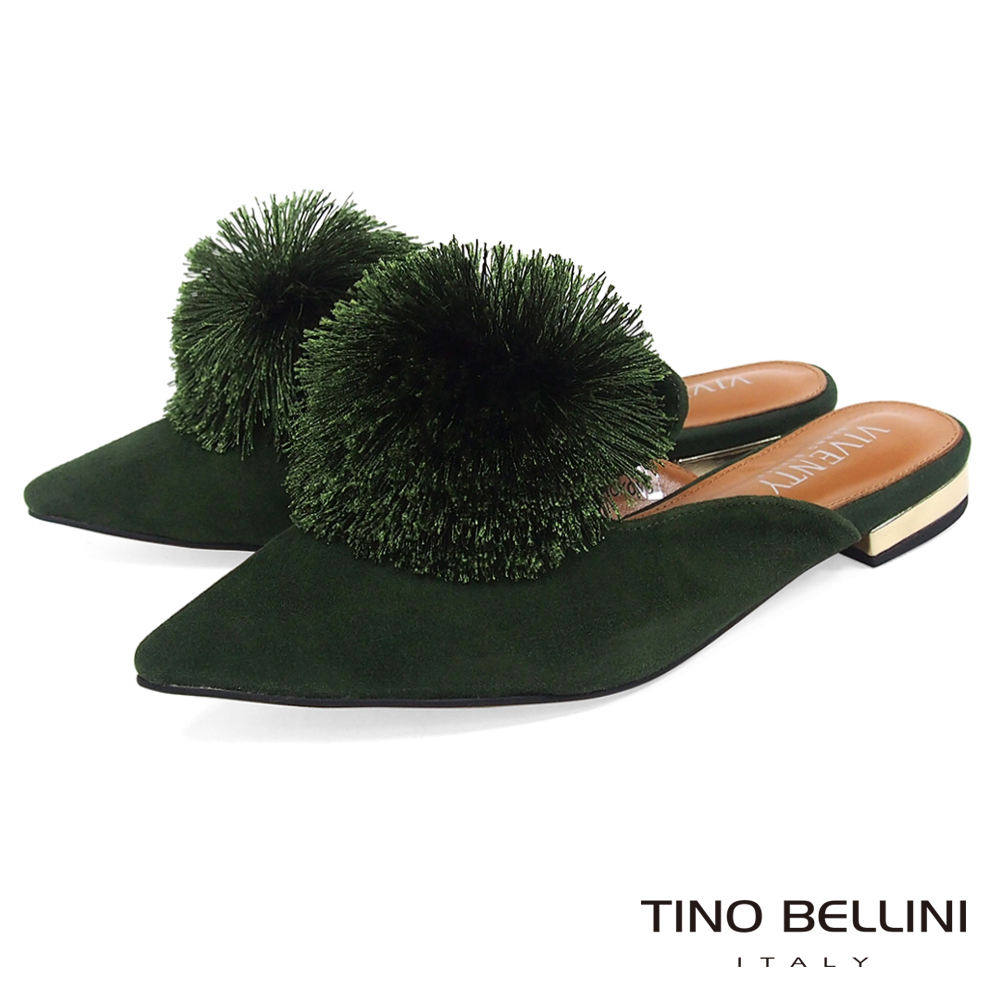 Tino Bellini宮廷風尚蓬蓬線球穆勒鞋_綠
