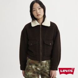 Levis 女款 短版羊毛外套 / Sherpa翻領棉花絨 / 咖啡