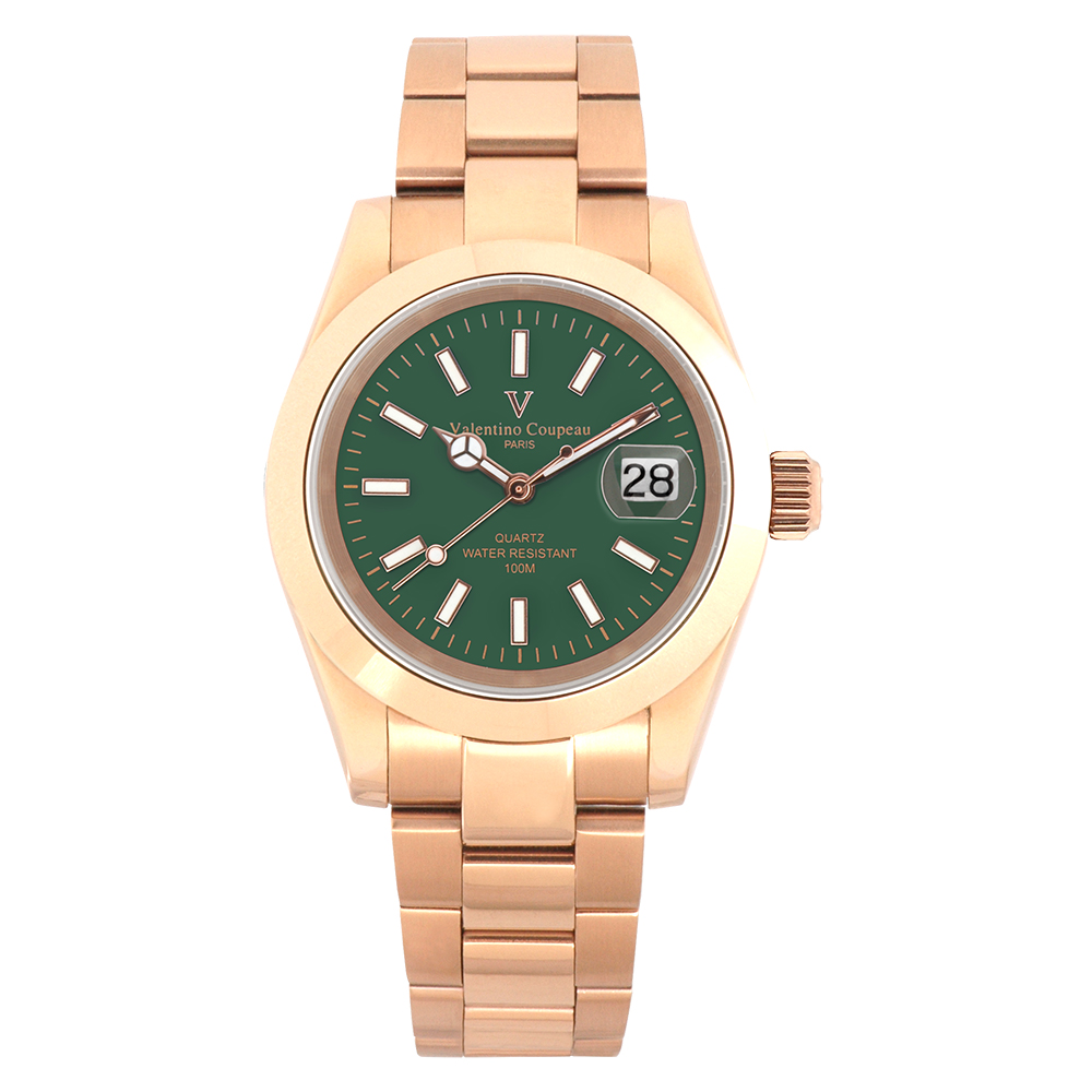 Valentino Coupeau 范倫鐵諾 古柏 紳士悍將腕錶 (玫瑰金色/綠面)