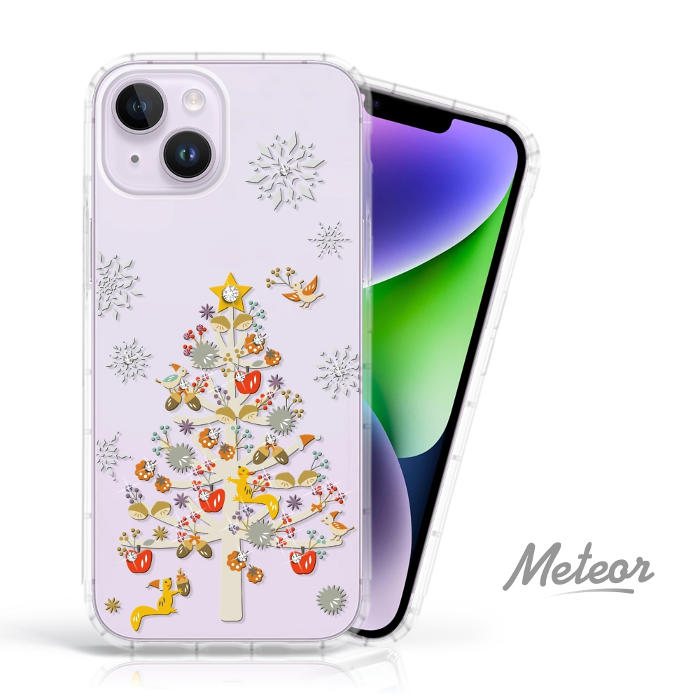 Meteor iPhone 14 Plus 6.7吋 奧地利水鑽彩繪防摔殼 - 聖誕樹派對(多鑽版)