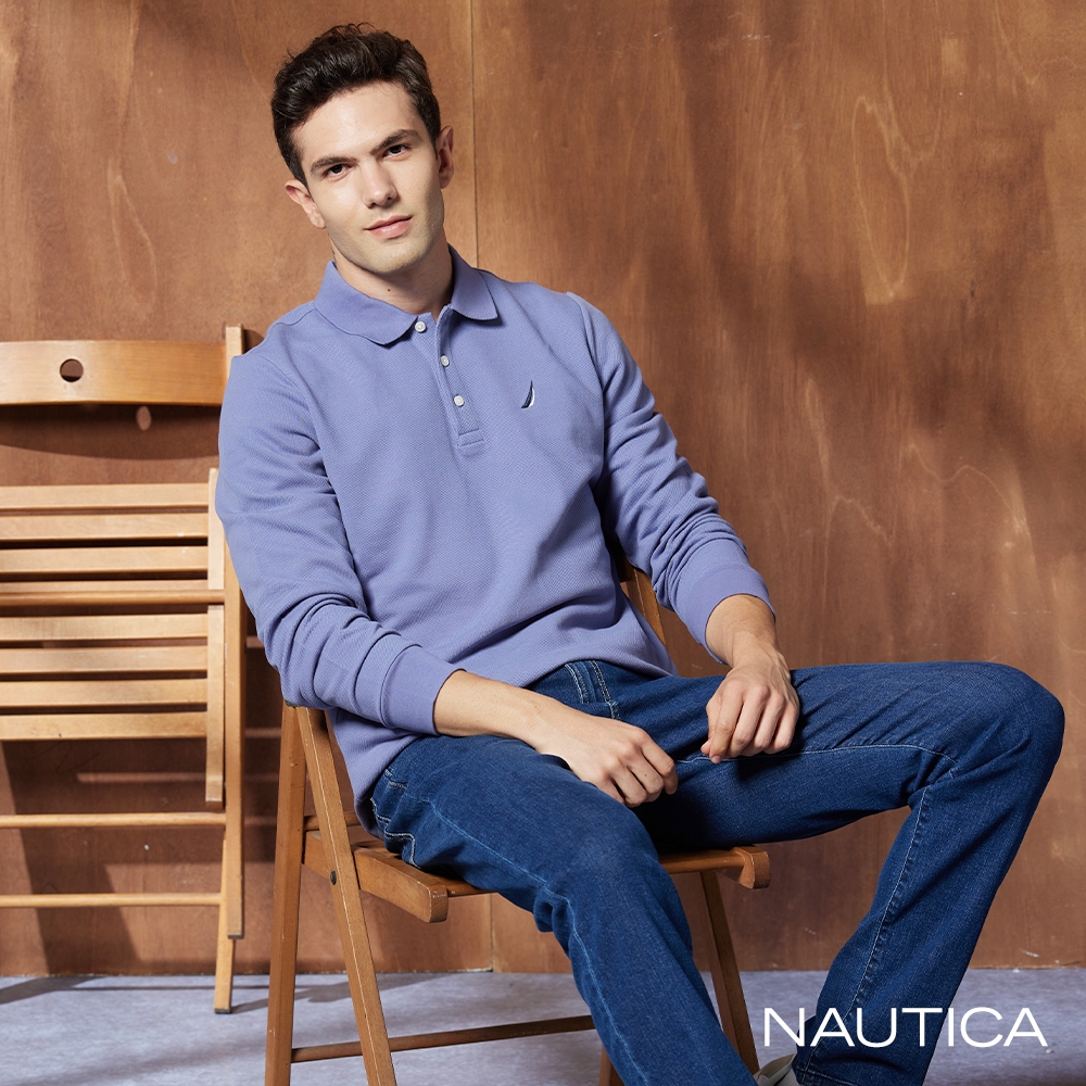 NAUTICA男裝 品牌LOGO簡約刺繡長袖POLO衫-淡紫