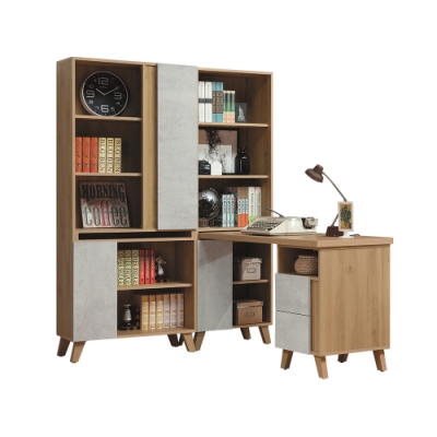 柏蒂家居-溫斯頓4.7尺半開放式書櫃+工作桌/書桌組合-141x150x181cm