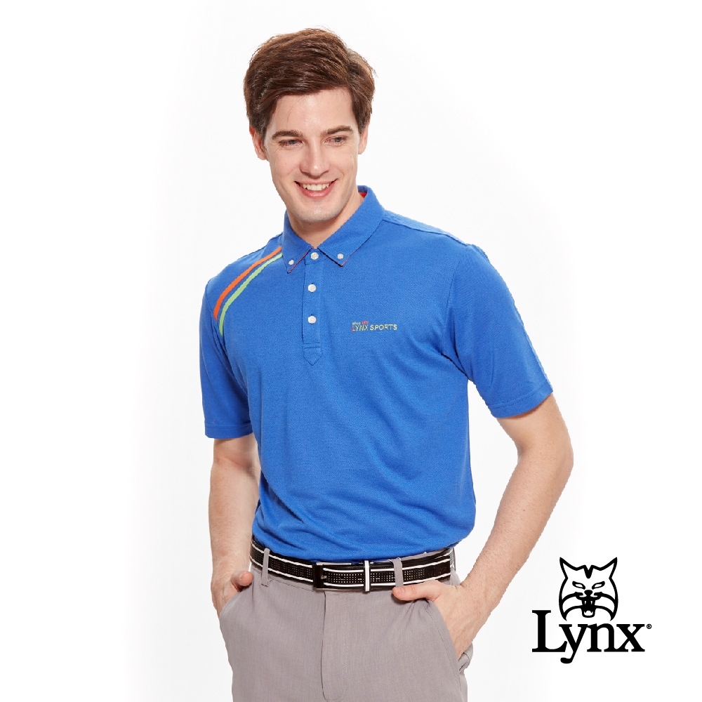 【Lynx Golf】男款TENCEL網眼Lynx Sport短袖POLO衫-藍色