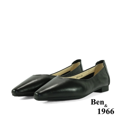 Ben&1966高級頭層牛皮經典尖頭平底包鞋-黑(218021)