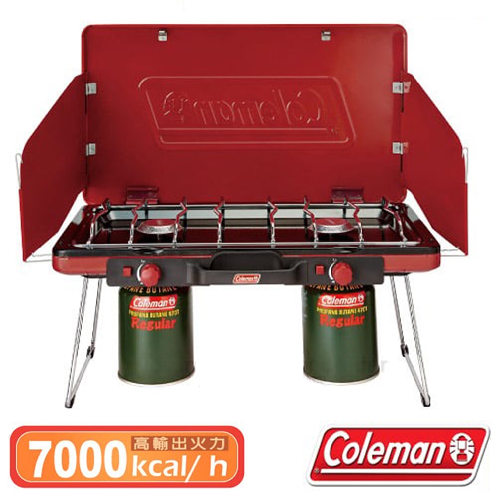 美國 Coleman 7000kcal輕薄雙口瓦斯爐.高效能雙口爐_CM-21950 紅