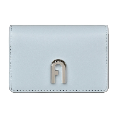 FURLA MOON銀字LOGO小牛皮2卡扣式名片夾(淺藍)