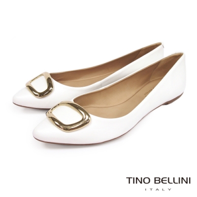 Tino Bellini 巴西進口羊皮典雅金飾尖頭平底鞋-白