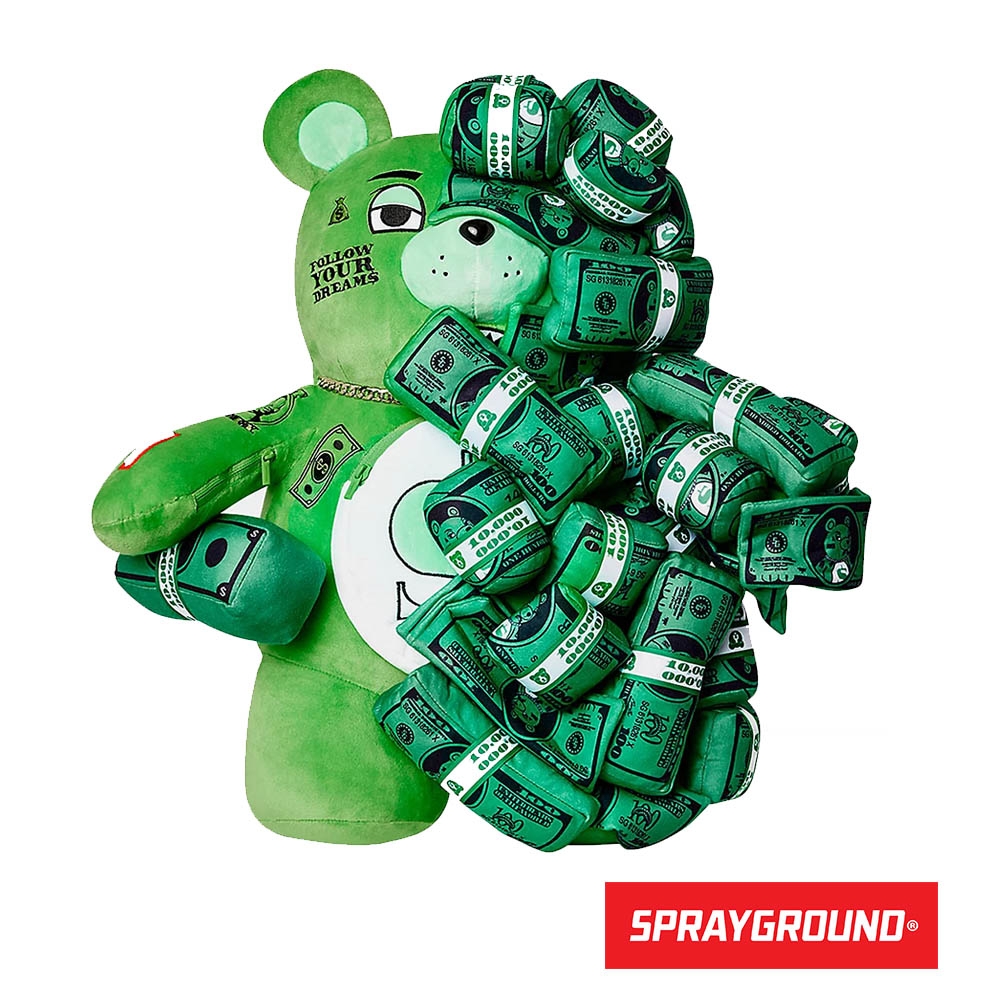 SPRAYGROUND-Money On Money 刺繡富有泰迪熊後背包-綠色