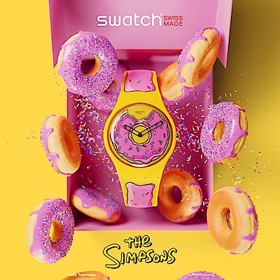 Swatch 辛普森家族聯名錶系列手錶 SECONDS OF SWEETNESS 辛普森家族來了! Simpsons Donut 甜甜圈 (41mm) 男錶 女錶 手錶 瑞士錶 錶