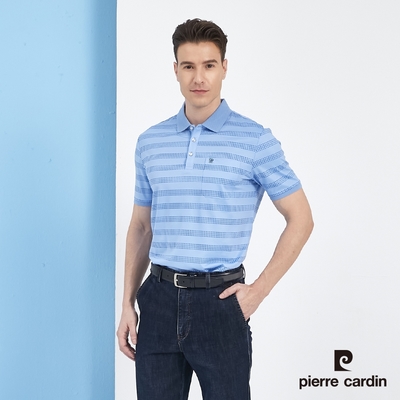 Pierre Cardin皮爾卡登 男款 橫條印花短袖POLO衫-藍色(5217212-35)