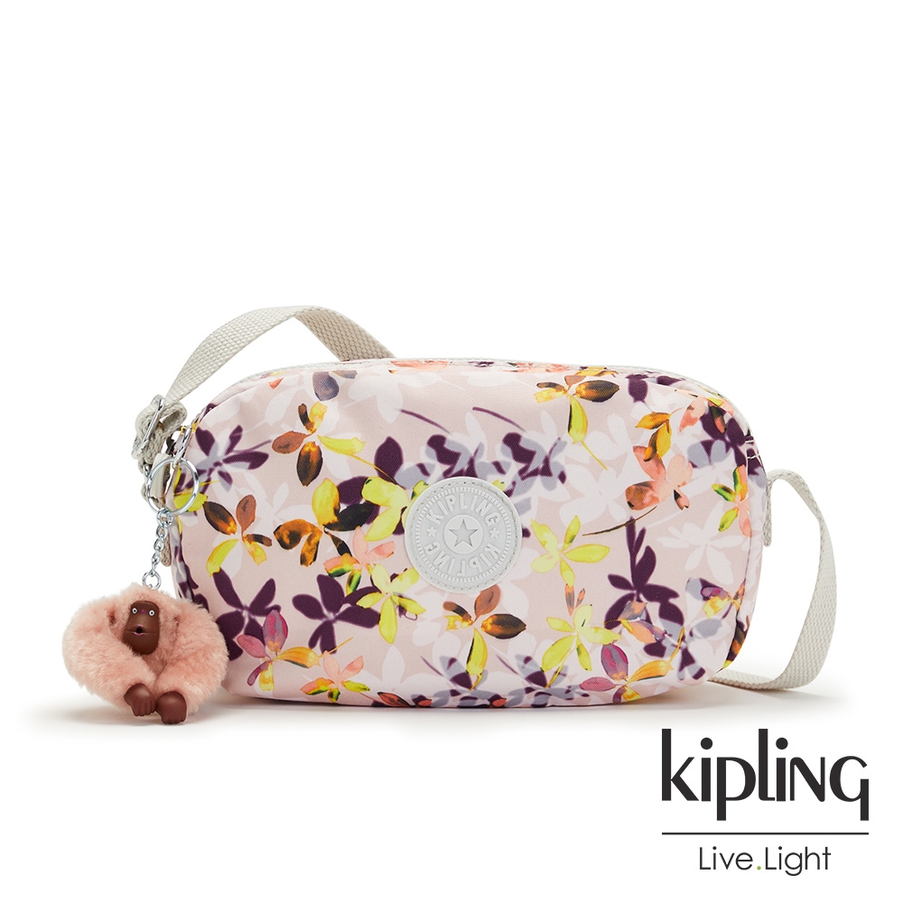 Kipling 飄零落花粉拉鍊式輕便斜背包-IKER