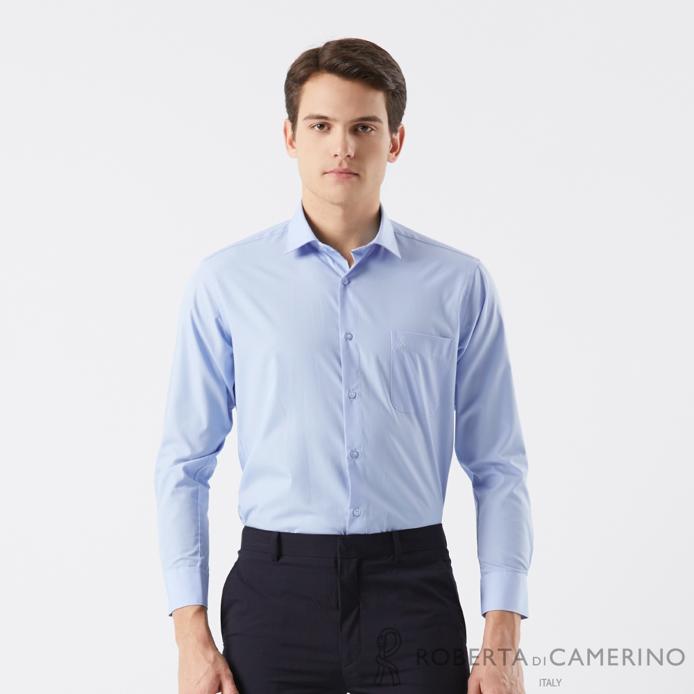 【ROBERTA 諾貝達】男裝 素面藍色修身長袖襯衫( 職場商務款)
