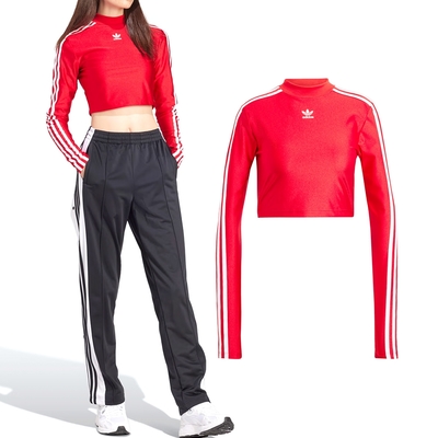 Adidas 3 S Cropped Ls 女款 紅色 三葉草 短版 小高領 上衣 運動 休閒 長袖 IR8132