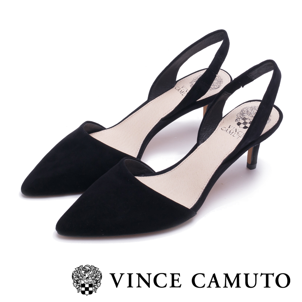 Vince Camuto 真皮素面典雅尖頭中跟鞋-黑色