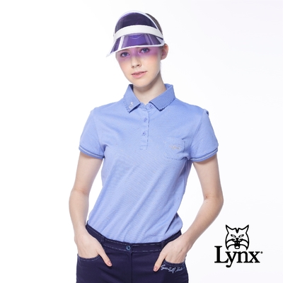 【Lynx Golf】女款吸排抗UV涼感小胸袋Lynx字樣印花短袖POLO衫/高爾夫球衫-紫色