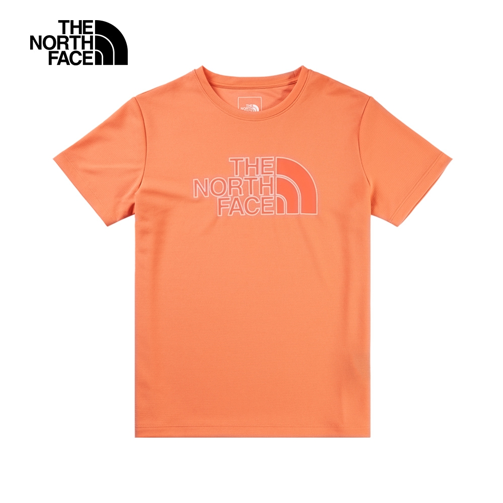 【The North Face 官方旗艦】北面女款橘色吸濕排汗防曬LOGO印花短袖T恤｜5JYRN6M