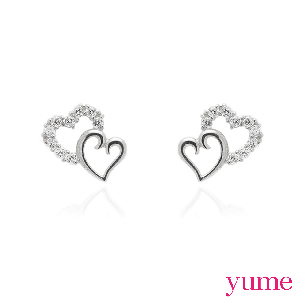 YUME - K金雙心晶鑽耳環