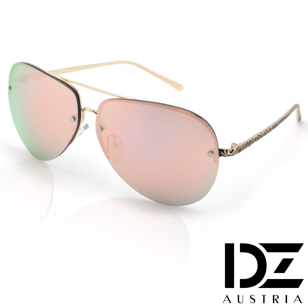 DZ 綣紋華雕鏡腳 防曬太陽眼鏡造型墨鏡(金框粉膜)