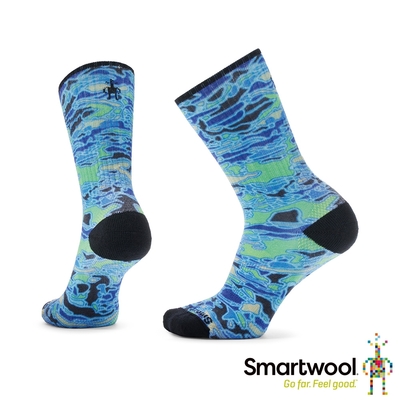 官方直營 Smartwool 局部輕量減震PRINT運動中長襪-魔幻絢麗 藍