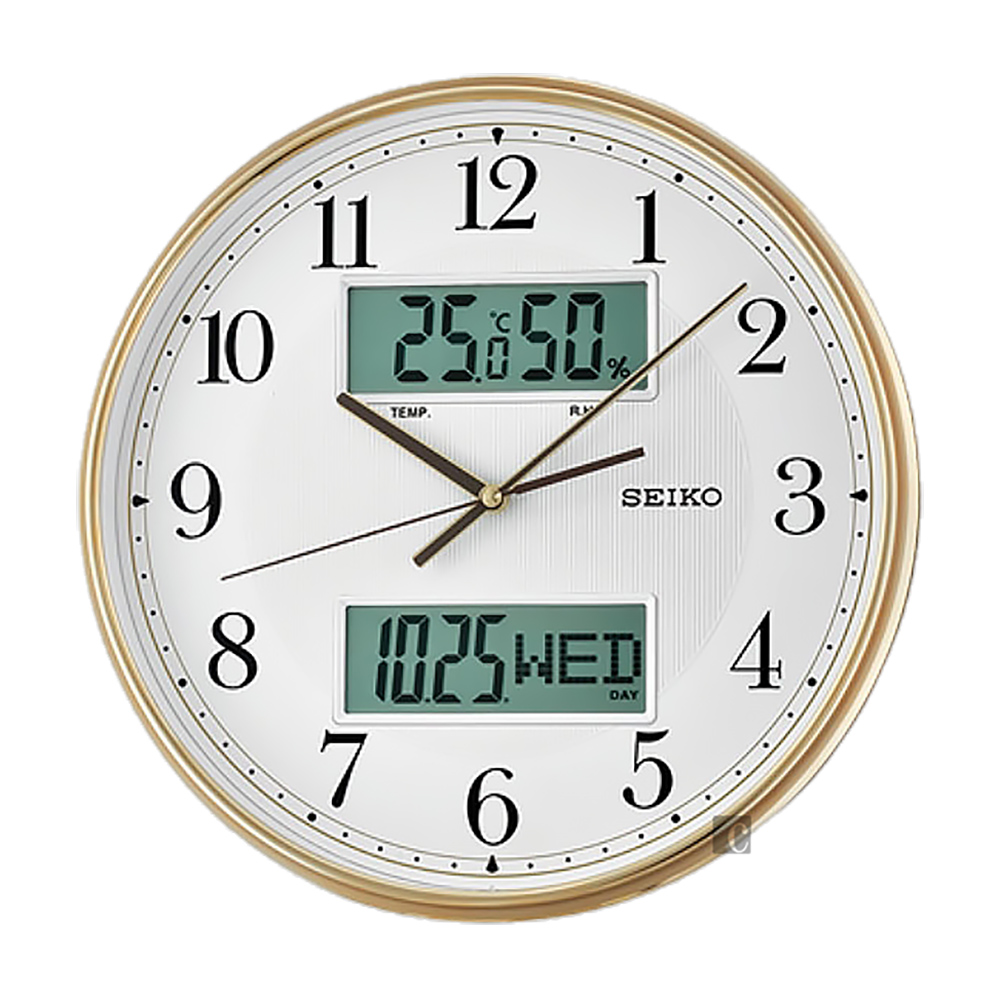 SEIKO精工 指針電子雙顯 溫濕度掛鐘(QXL014G)-33.1cm