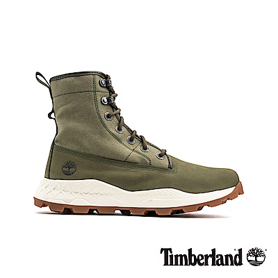 Timberland 男款軍綠磨砂革配針織布魯克林休閒靴|A2291