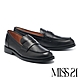 低跟鞋  MISS 21 質感日常純色LOGO牛皮便士樂福低跟鞋－黑 product thumbnail 1