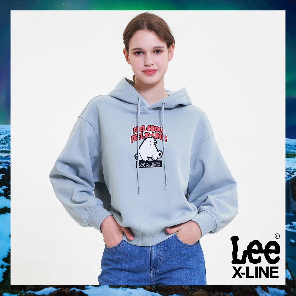 【X-LINE】Lee 女款 北極熊連帽大學T/厚T 灰綠