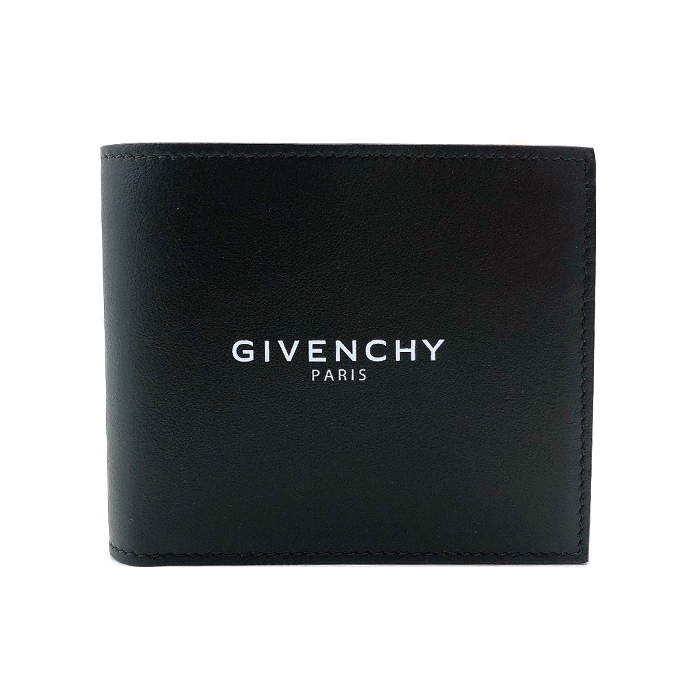 GIVENCHY 品牌logo印字牛皮對開短夾(黑)