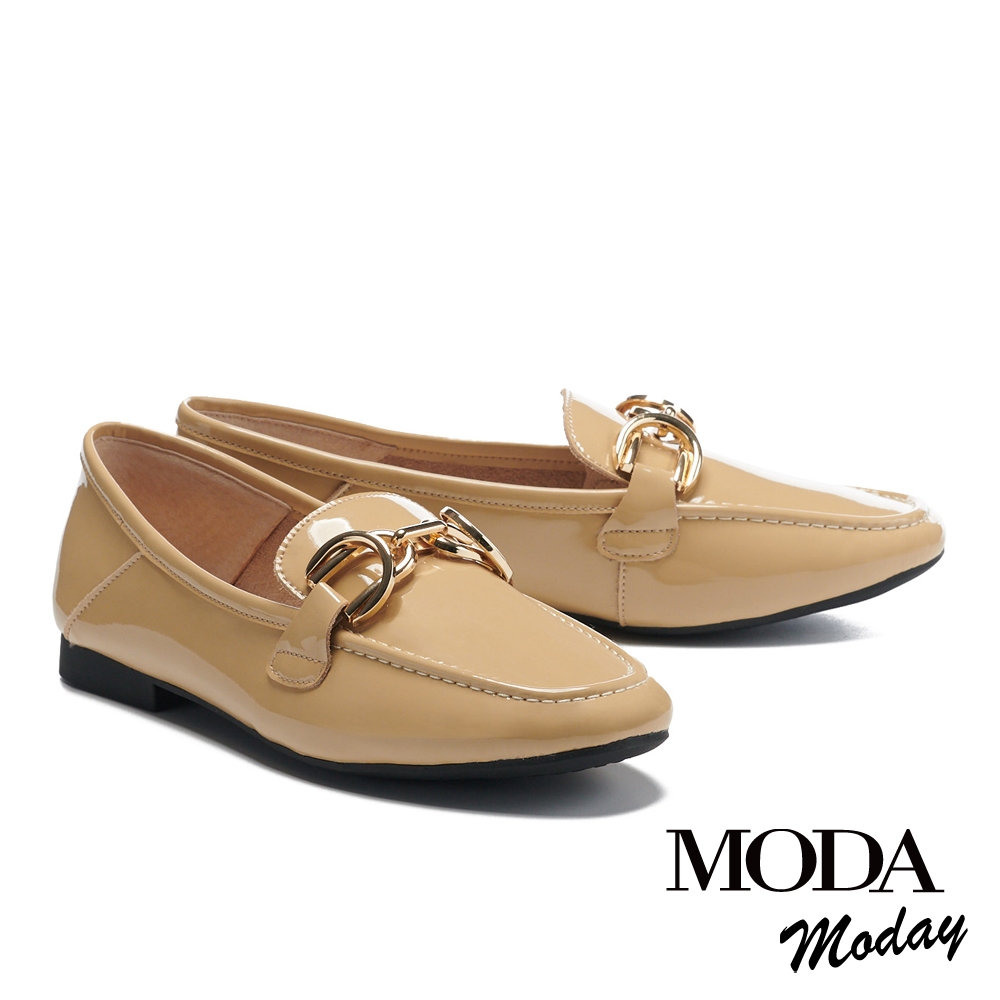 低跟鞋 MODA MODAY 氣質馬銜釦全真皮方圓頭低跟鞋－黃