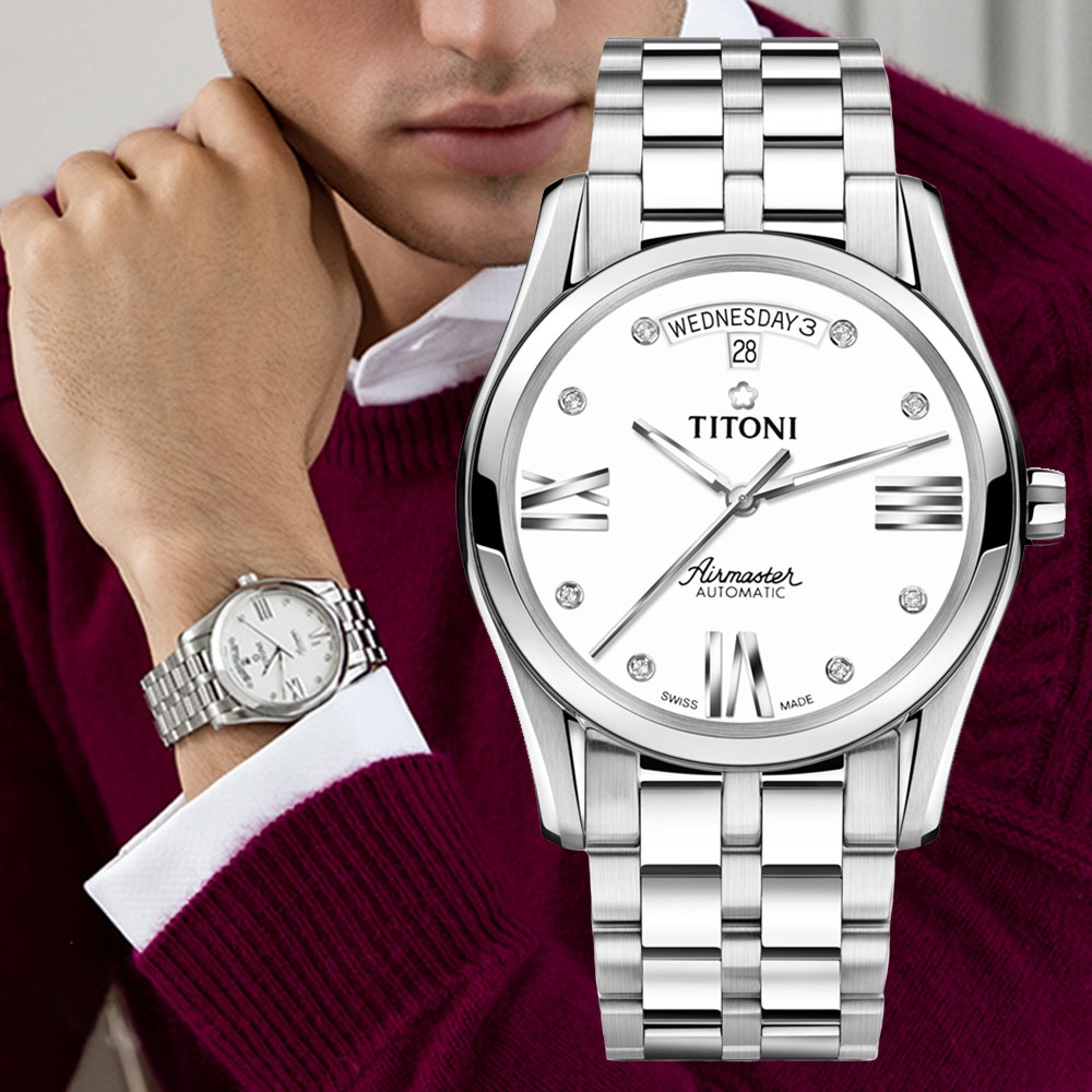 TITONI 梅花錶 空中霸王系列 璀璨真鑽機械腕錶 39mm / 93808S-616