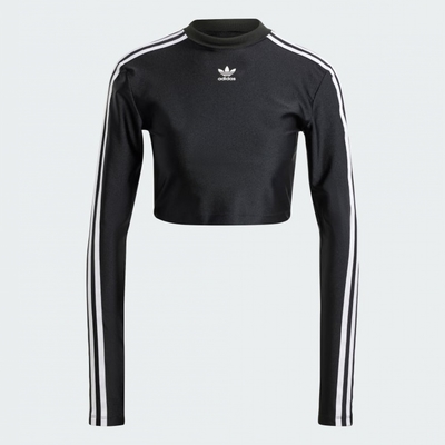 adidas 上衣 女款 長袖上衣 運動 三葉草 3 S CROPPED LS 黑 IU2428