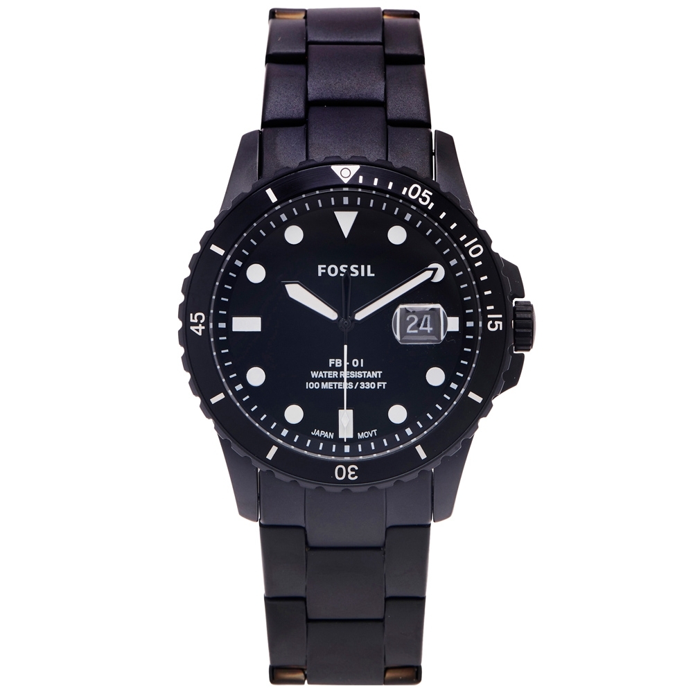 FOSSIL 黑水鬼款式不鏽鋼錶帶手錶(FS5659)-黑面X黑色/42mm