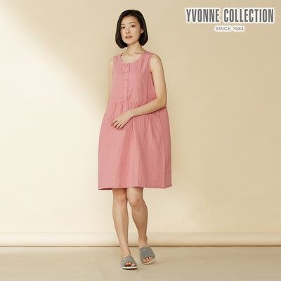 YVONNE 雙層紗半開襟無袖洋裝-活力粉