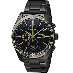 精工SEIKO 潮流時尚太陽能計時腕錶(SSC729P1)-黑黃