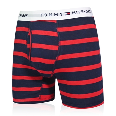 Tommy Hilfiger Cotton Classics 男內褲 棉質高彈性合身平口褲/Tommy四角褲-紅海軍藍條紋