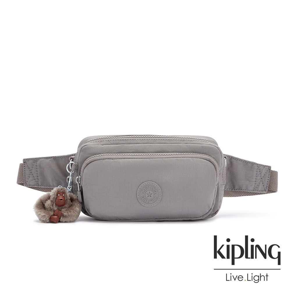 Kipling 沉穩時尚灰雙層隨身腰包-HOPE