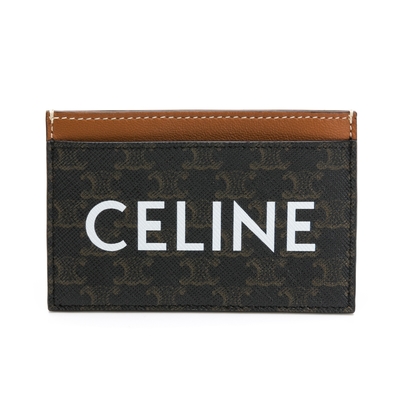 CELINE 帆布塗層皮革 字母LOGO卡套 黑棕