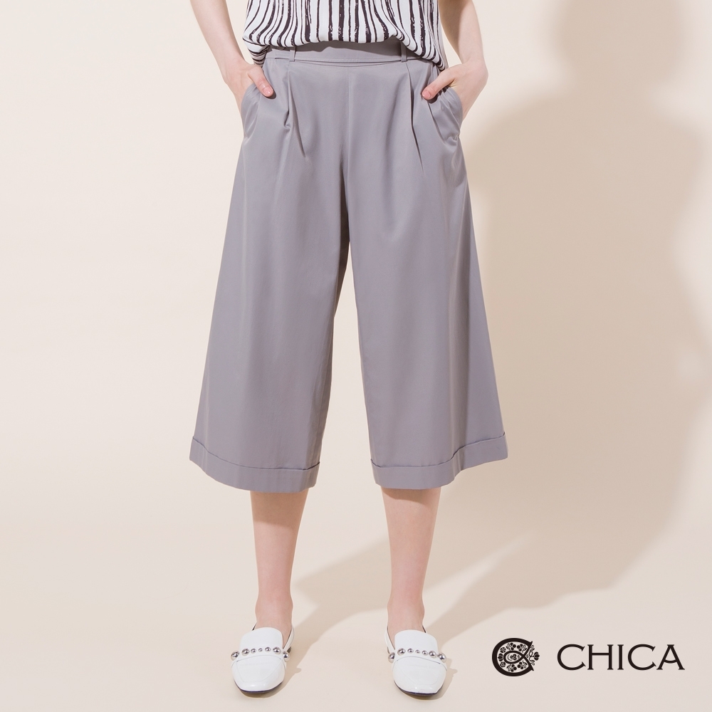 CHICA 完美比例腰帶設計七分寬褲(2色)