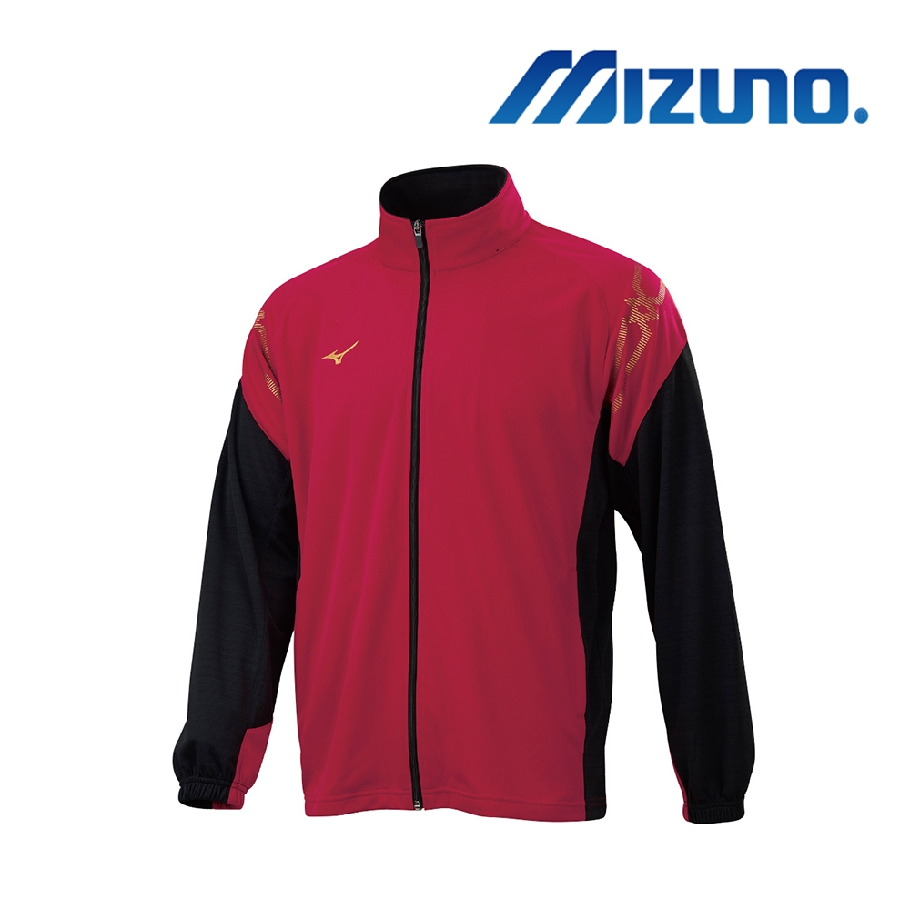 【MIZUNO 美津濃】男款針織外套 運動立領外套 抗UV 慢跑 路跑 紅+黑+金(32TC103262)