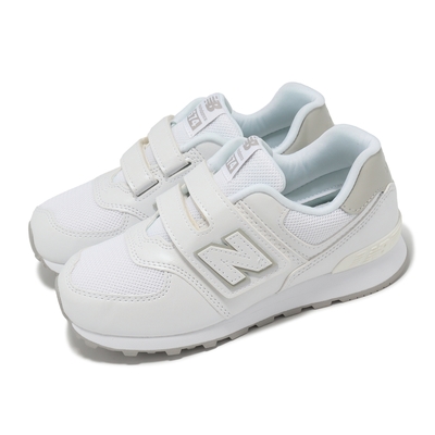 New Balance 休閒鞋 574 Wide 中童 寬楦 白 銀 皮革 網布 魔鬼氈 小朋友 運動鞋 NB PV5742BE-W