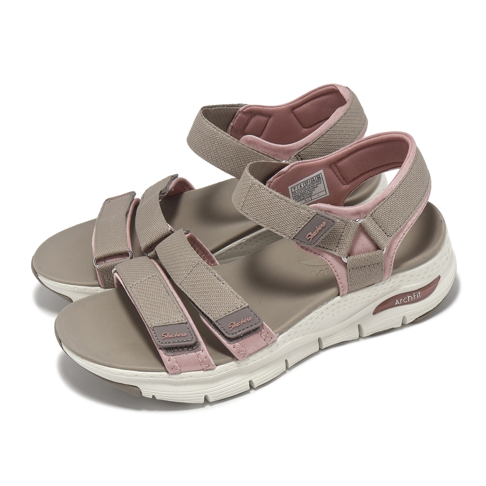 Skechers 涼鞋 Arch Fit-Fresh Bloom 女鞋 棕 粉 魔鬼氈 支撐 涼拖鞋 休閒鞋 119305TPPK