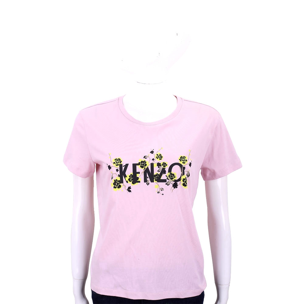 KENZO 花卉藤蔓字母粉色棉質短袖T恤