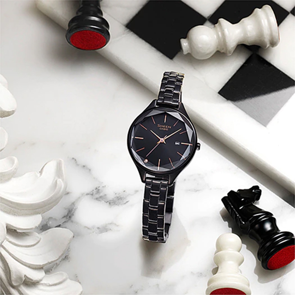 CASIO 卡西歐 SHEEN 優雅曲線日期手錶 送禮推薦-黑 SHE-4062BD-1A