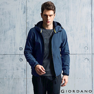 GIORDANO G-MOTION系列 防風保暖搖絨布連帽修身夾克 - 73 海軍藍